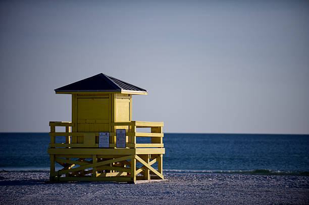 Yellow watchtower at the beach.