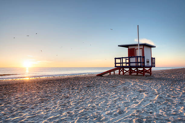 Cocoa Beach at Sunrise with Lifegaurd Station.
