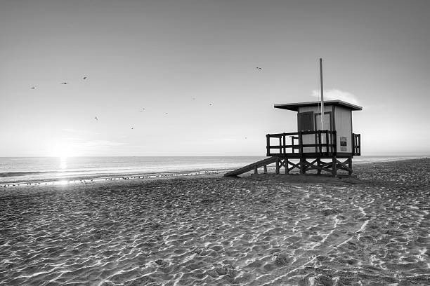 Cocoa Beach at Sunrise with Lifegaurd Station.