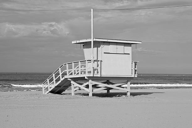 Santa Monica beach lifeguard tower in Southern California.
